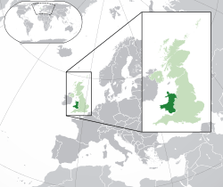 Location of  Wales  (dark green)– in Europe  (green & dark grey)– in the United Kingdom  (green)