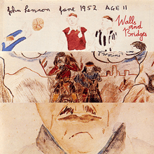3 drawings split vertically, with the text (going from L-R) "John Lennon June 1952 Age 11 Walls and Bridges" at the top