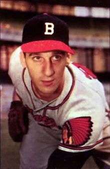 Warren Spahn in his pitching delivery.