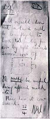 The original idea for the 'Sunshield', a handwritten note from General Wavell himself