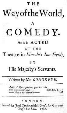 A black and white facsimile of the front cover of the original 1700 edition of the play