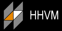 HHVM logo, featuring white uppercase "HHVM" letters on a black background, with stylized triangular geometric shapes on the left