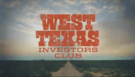 The title card of the program, with the title West Texas Investors Club superimposed over a desert road and cloudy sky.