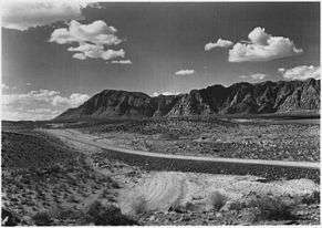 1929 photo of the Arrowhead Trail and the Vermilion Cliffs near Santa Clara, Utah.