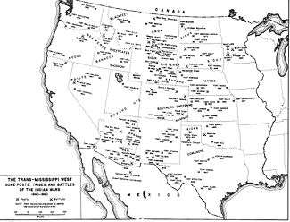 A black and white map of the Western United States showing fort, battle and tribe locations from 1860 to 1890.