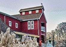 Image of Westport Country Playhouse which is a red barn building.