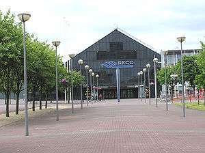 The entrance to the Scottish Exhibition and Conference Centre