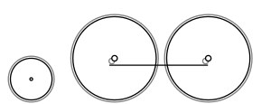 Diagram of one small leading wheel, and two large driving wheels joined together with a coupling rod