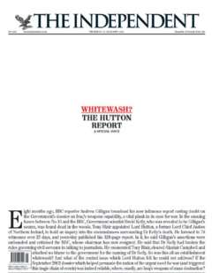 Front page of the Independent newspaper, consisting mostly of whitespace, with the headline "Whitewash? The Hutton Report" in small type in the centre of the page