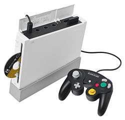 Wii console with black GameCube controller