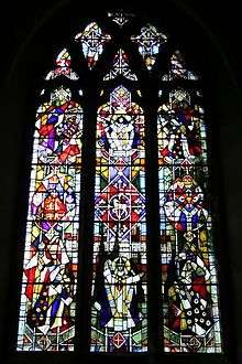 Stained glass window by Lawrence Lee in St.John the Baptist's church, Penshurst, Kent. Presented by the people of Penshurst in August 1970 in commemoration of the institution of Wilhelmus as the first Parish priest on 27th December 1170 by St.Thomas Becket.