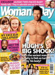 A front cover of Woman's Day from May 2014, featuring Hugh Jackman on the cover