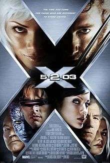 Poster shows a big X, within which are the faces of the film's main characters, and in the center the film's name.