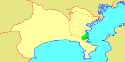 Map of Yokohama showing Kanazawa-ku highlighted