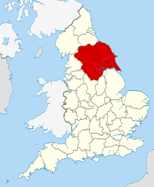 Map of the counties of England, with Yorkshire highlighted in dark red.