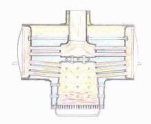 Transverse section through the boiler, showing the central firebox, tubes outwards and return tubes back to the smokebox.