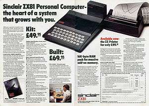 A two-page advertising spread showing the ZX81 with a 16 KB RAM pack and ZX Printer attached, next to the headline "Sinclair ZX81 Personal Computer – the heart of a system that grows with you"