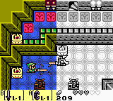 In a castle, a boy in a green suit unsheats his sword against a knight in armor.