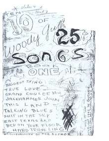 A hand-written title page reading "10 of Woody Guthrie's 25 Songs: Book One"