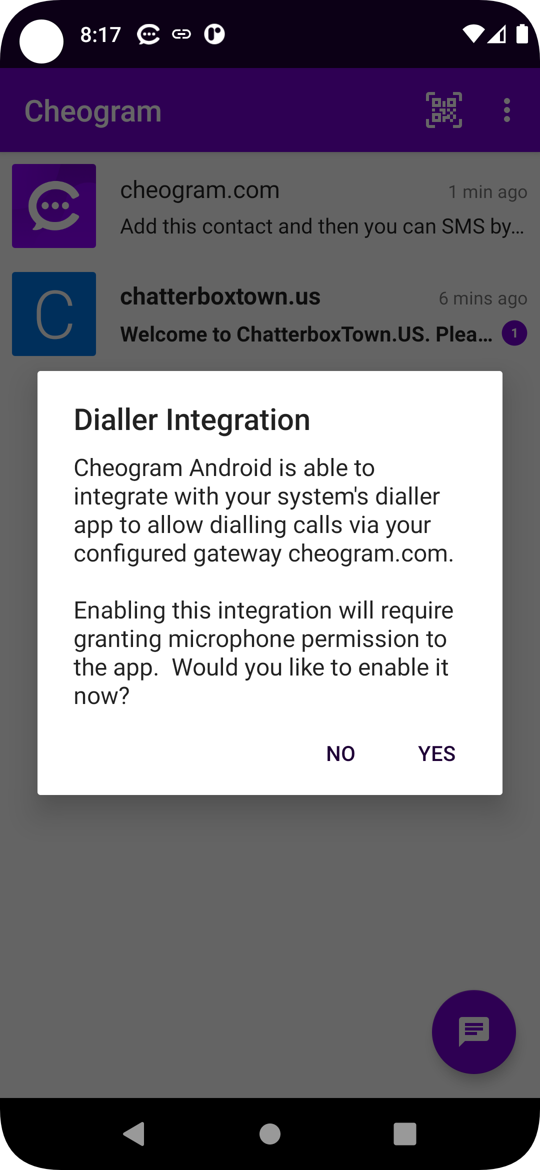 Dialer Integration Permission
