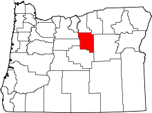 Map of Oregon highlighting Wheeler County