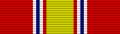 A red ribbon with a thick yellow stripe in the middle flanked by blue and white thin stripes
